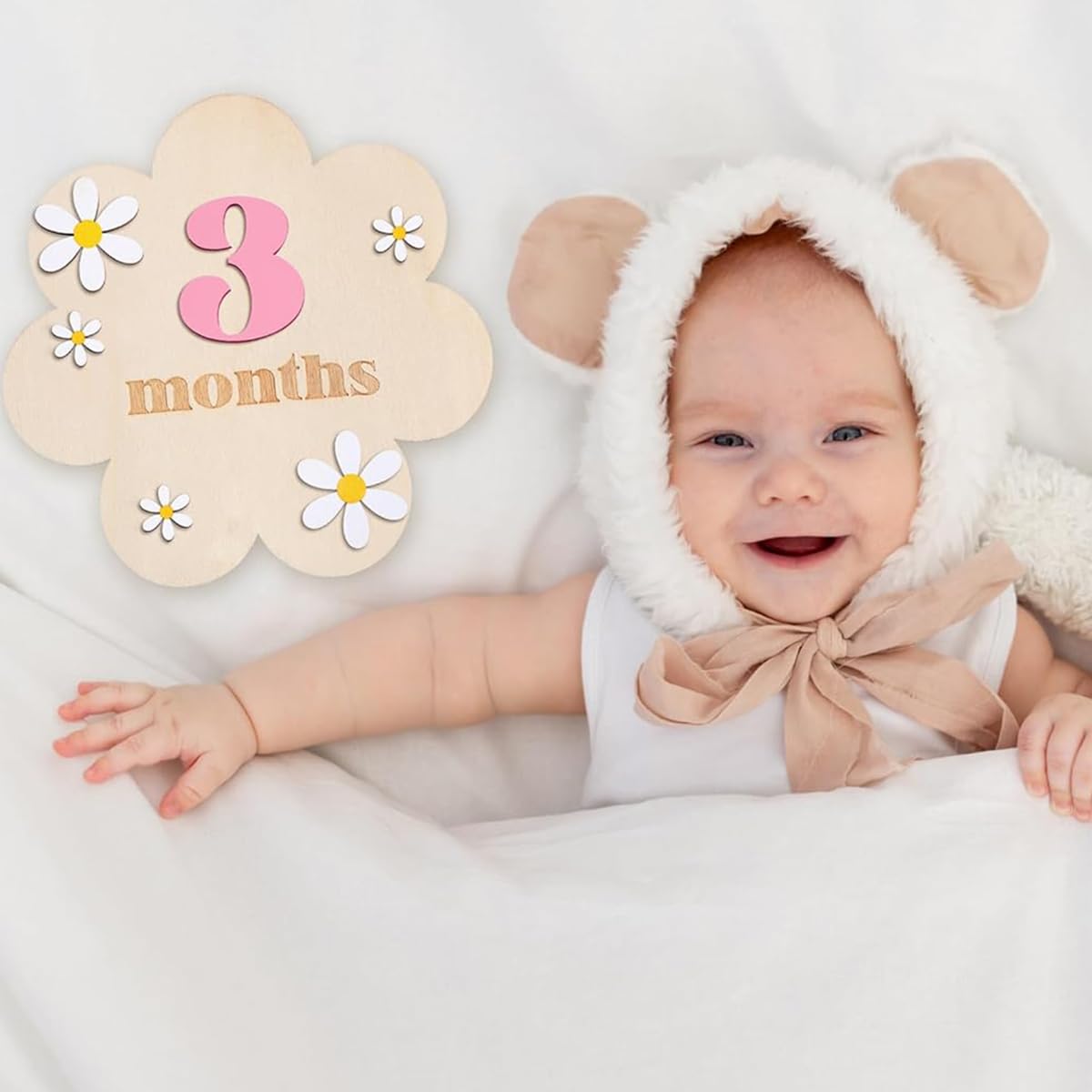 SNOWIE SOFT Floral Wooden Monthly Milestone Board for Newborn Photos with 0–9 Plates | Pink Photography Prop