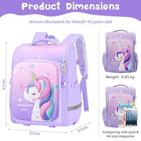 PALAY® School Backpack for Girls, Unicorn Cartoon School Backpack Large Capacity Girls Backpack for School, Travel, Camping, Burden-relief School Backpack for Kids 6-12 Years Old