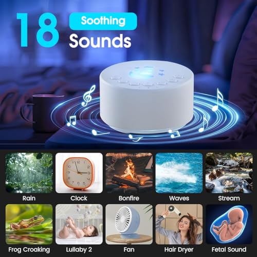 ZORBES® White Noise Machine for Baby, 7 Color Night Light, Sleep Aid White Noise Speaker with 18 Soothing Melodies, Auto Off Timer Memory Function, USB Rechargeable Noise Sound Machine, 40x47mm