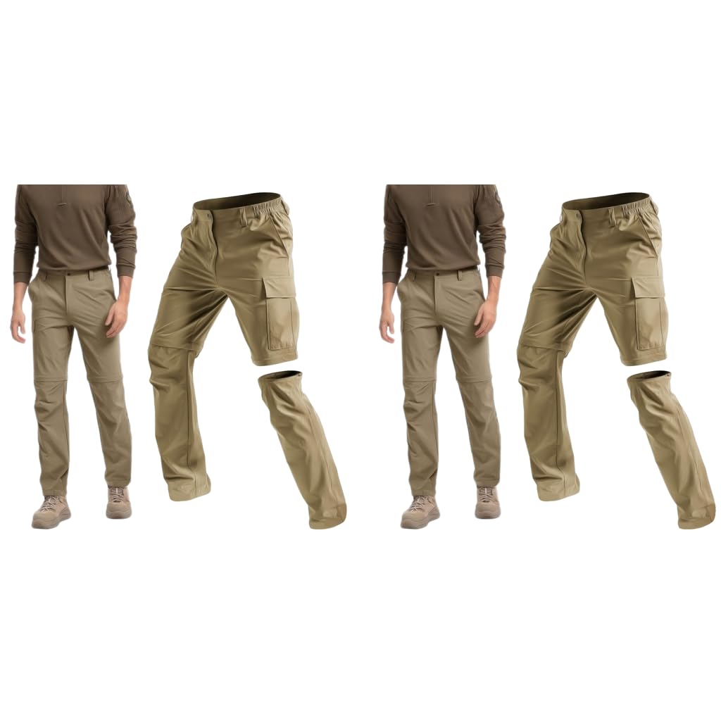 Proberos Mens Trekking Pants for Outdoor Hiking with Modular Zip Off Design | Quick Dry Khaki 2PCS