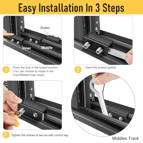 SNOWIE SOFT® 12PCS Sliding Window Locks with Keys Adjustable Security Aluminum Door Lock for Baby Safety Stopper for Home Office School Black