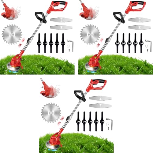 HASTHIP® Garden Electric Weed Eater 24V Cordless Grass Cutter Brush Machine Retractable Trimmer with Blades String for Lawn No Battery Charger 3 PCS