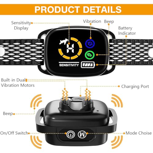 Qpets Dog Training Collar, LCD Display Barking Control Device for Small Medium and Large Dogs No Shock Safe Dog Bark Deterrent Devices with 3 Modes & 6 Adjutable Levels