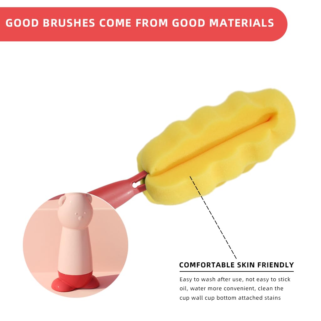 SNOWIE SOFT Bottle Cleaning Brush Set for Baby and Sports Bottles with Sponge Heads and Straw Brush | 4pcs Red