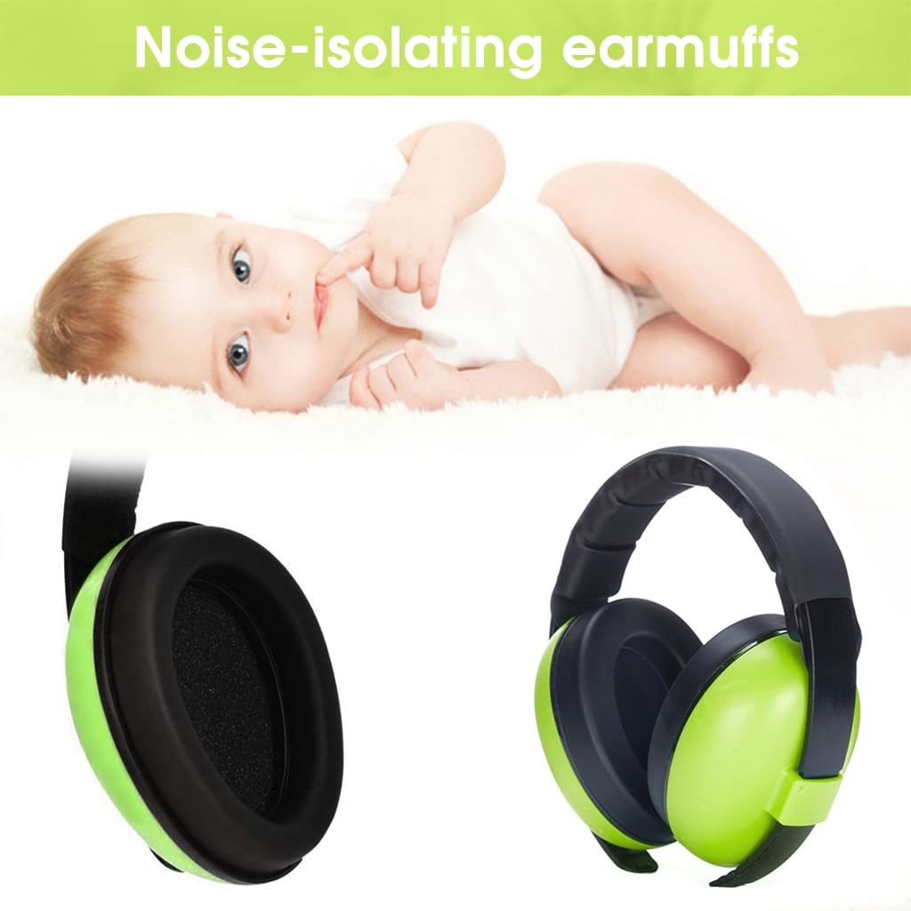 SNOWIE SOFT® Baby Hearing Protection Earmuffs for Baby Sleep Flight Travel, Baby Ear Protection Noise Canceling Headphones for Baby Toddler Kids 0-3 Years (Green)