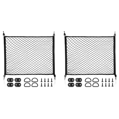 STHIRA® Elastic Bungee Cargo Net Car Trunk Mesh Double Layer Stretchy Tie Down with Hooks Utility Mounting Accessories 80x60cm 2 PCS