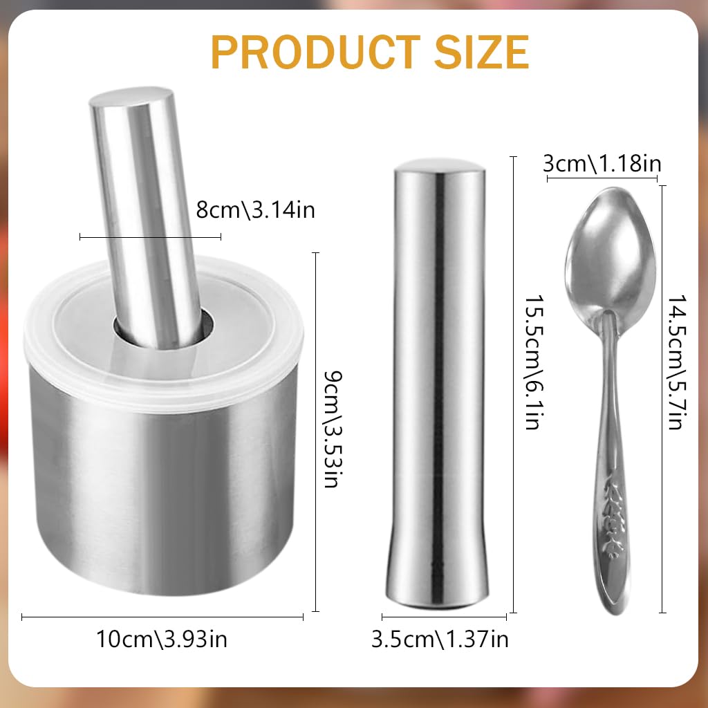 Supvox Mortar and Pestle for Spice and Herb Grinding featuring Lid Hole Design | 10cm 304 Stainless Steel Bowl