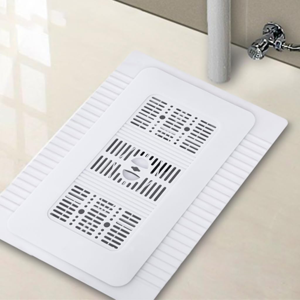 HASTHIP Squat Toilet Cover with Removable Drain Lid featuring Lifting Handle 30x50cm White