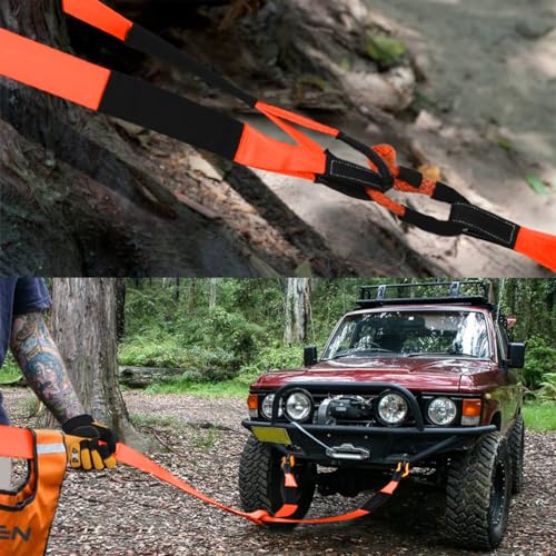 STHIRA® 16.4ft Towing Rope Heavy Duty Straps with 2 Shackles Locks and Storage Bag Reflective Strip Max 17,000-Pound Capacity Belt for Car Sedans SUVs Pickup Trucks 3 PCS