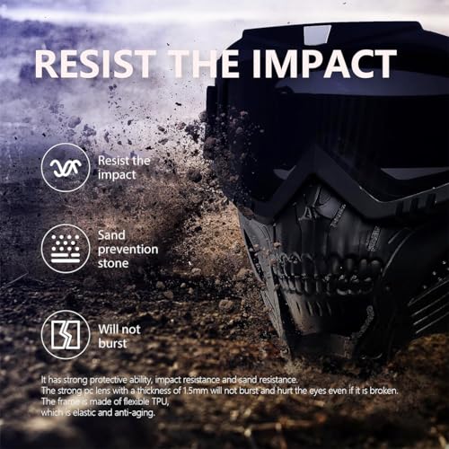 Proberos® Protective Face Mask for Bikers UV Protection Goggles for Motorcycle Bike with Soft Foam Padded Skull Style Full Cover Helmet for Dirt Off Road Skiing 3PCS
