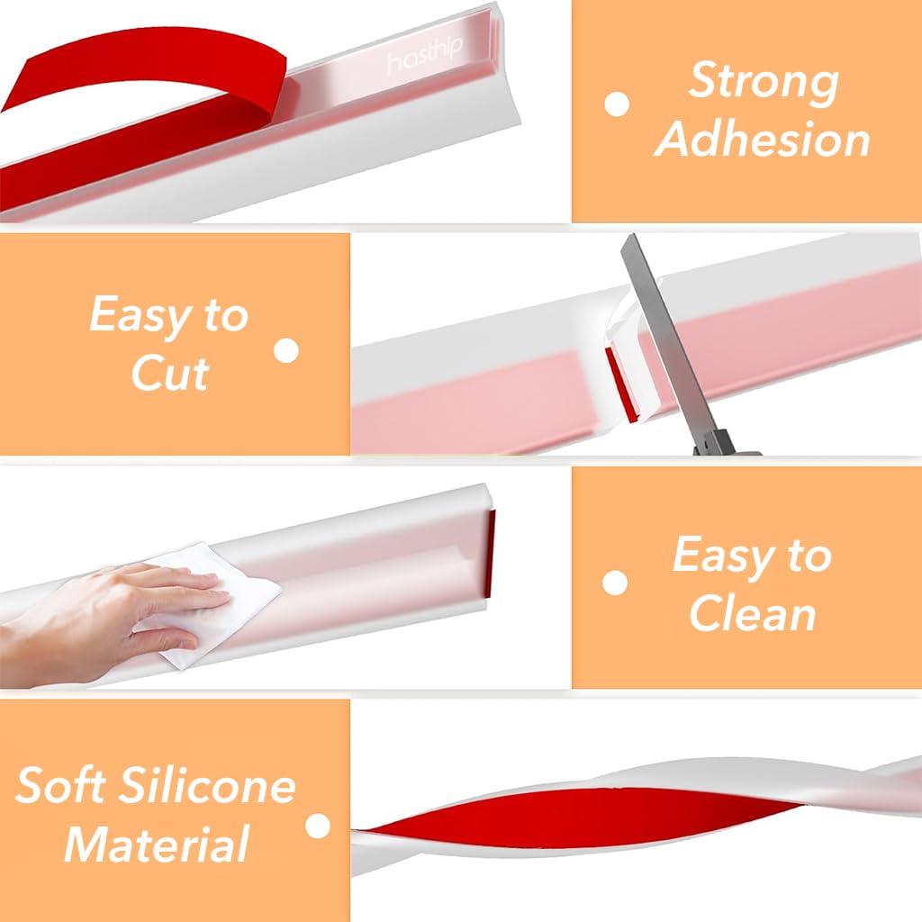 HASTHIP Shower Water Dam for Kitchen and Bathroom Featuring 59 in Flexible Self Adhesive Silicone Strip | Prevents Splash and Overflow