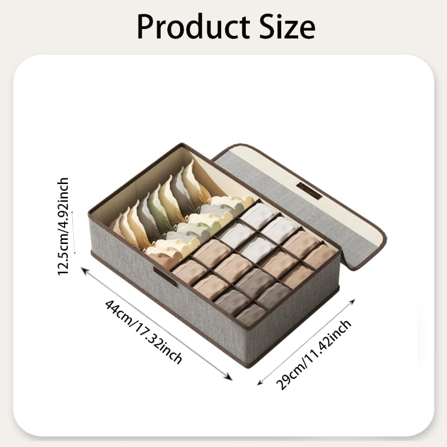 Zibuyu Foldable Undergarments Organizer for Women with 17 Cells and Magic Buckle Lid | Cotton Linen Storage Box for Wardrobe