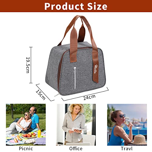 HASTHIP® Lunch Box Bag Bento Thermal Pouch Portable Lunch Box Bag Thermal Bag for Camping School Picnic Portable Lunch Box Bag for Office Man Women Student Kids Bento Box Pouch (Gray)