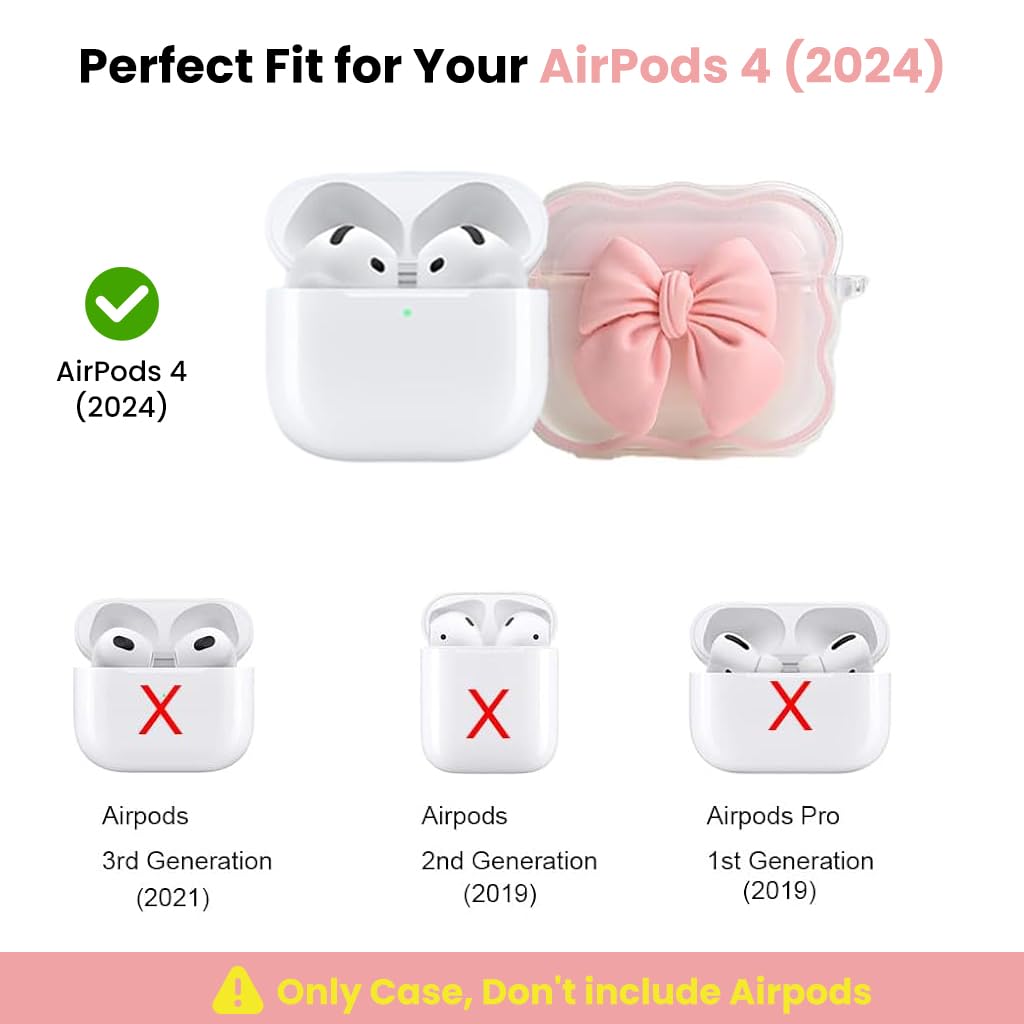 ZORBES AirPods 4 Case with Pink Bow Charm and Butterfly Floral Lanyard | Silicone Cover