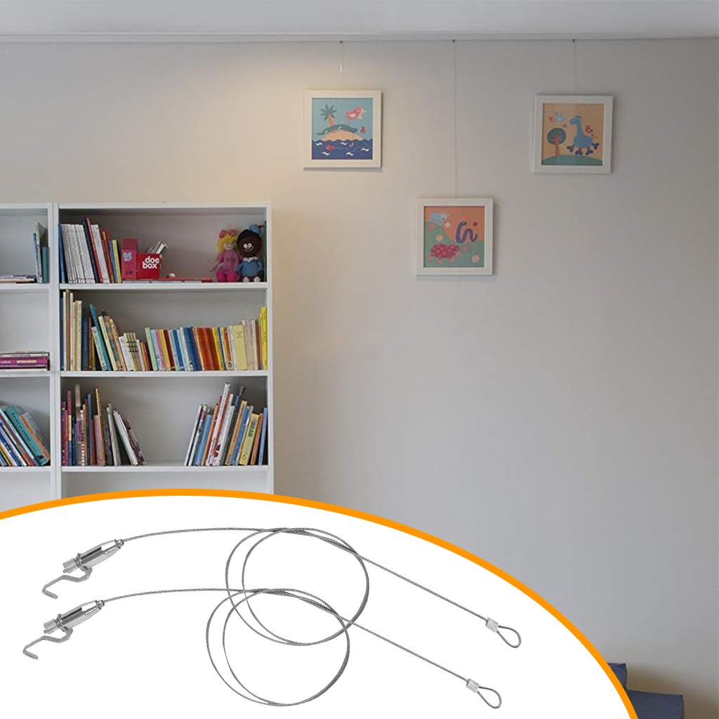 HASTHIP Picture Hanging Kit for Picture Rails featuring 59 in Adjustable Wire Hooks | Silver