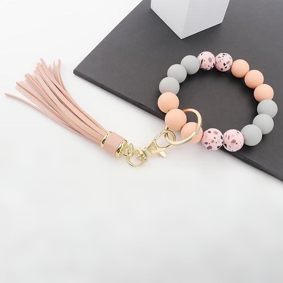 Zibuyu Beaded Tassel Wristlet Keychain for Women with Soft Silicone Beads | Stylish Car Key Holder