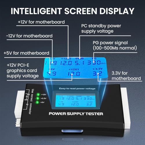 Serplex® Computer Power Supply Tester ATX ITX IDE HDD SATA BYI Connectors with Aluminum Alloy Enclosure 1.8 Inch LCD Screen Black 3 PCS