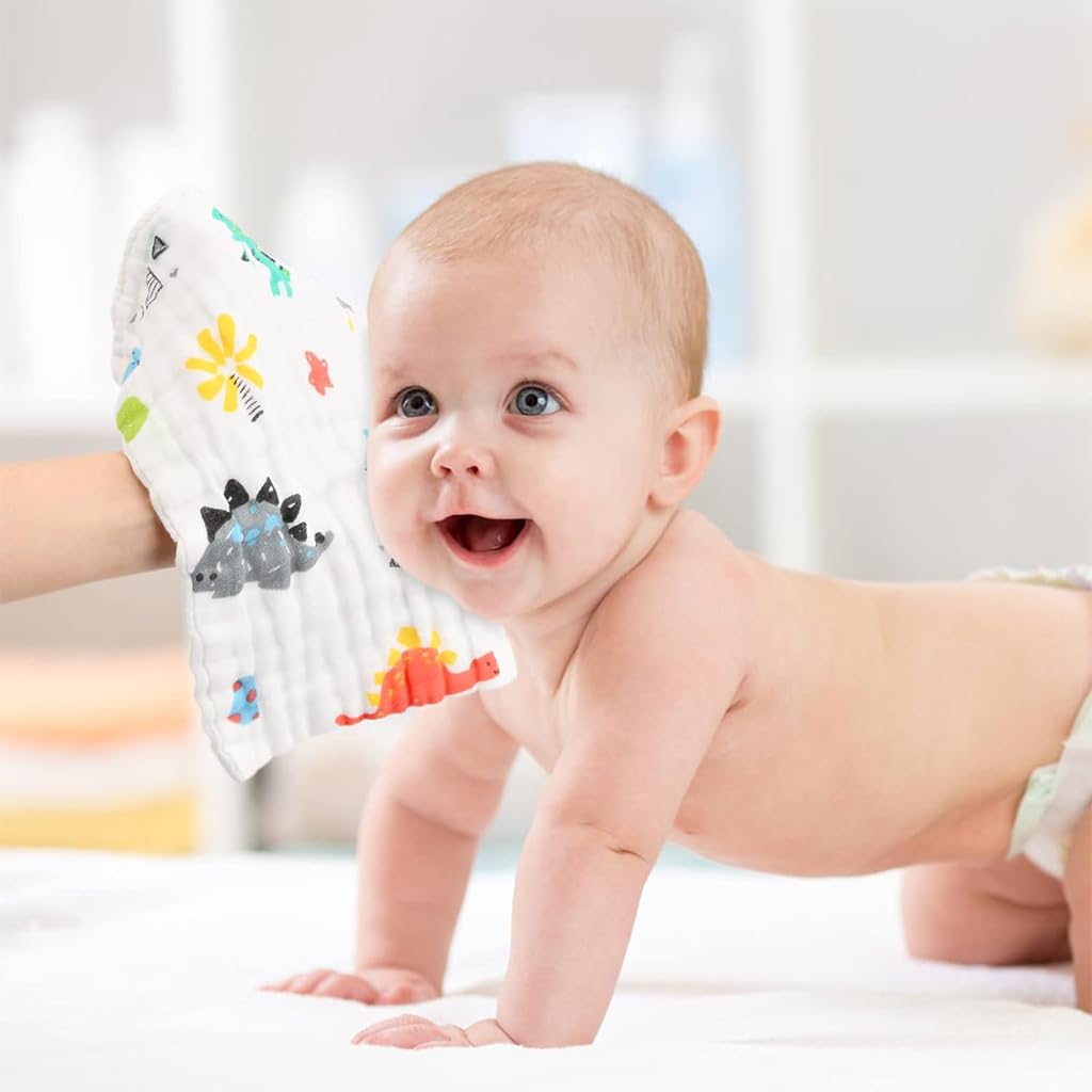 SNOWIE SOFT Baby Towels 6 Pcs 12 in Square with Multi Layer Mesh Pure Cotton | Face and Shower Use