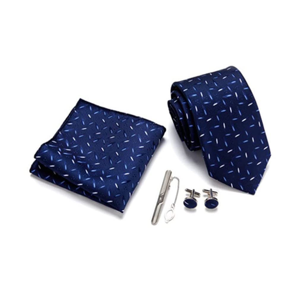 GUSTAVE Tie Set for Men with Pocket Square Cufflinks and Tie Clip | Blue Jacquard Formal Accessory