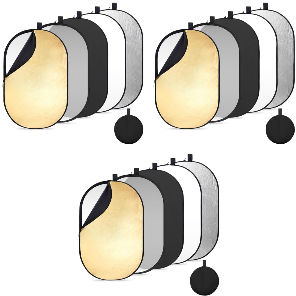 ZIBUYU Reflector Photography Kit for Studio and Outdoor Shots with 24x36 Foldable Design | Silver Gold White Black Translucent Diffuser