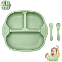 SNOWIE SOFT® Baby Suction Plates for Baby Feeding with 4 Strong Suction Cups, Silicone Toddler Plates with Spoon & Fork for Kids to Feed Themselves, Dish Washer & Micro-Wave Oven Safe