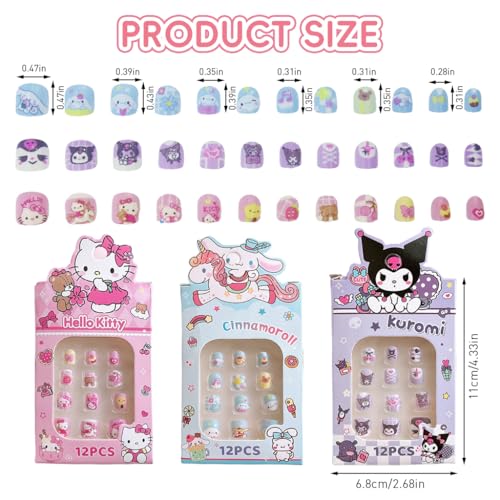 MAYCREATE 24pcs Kids Press-On Gel Nails Cute Kitten False Nail Press on Fake Nails Full Cover Press On False Nails for Girls Party Favor Gift Press-on Nail for Little Girls