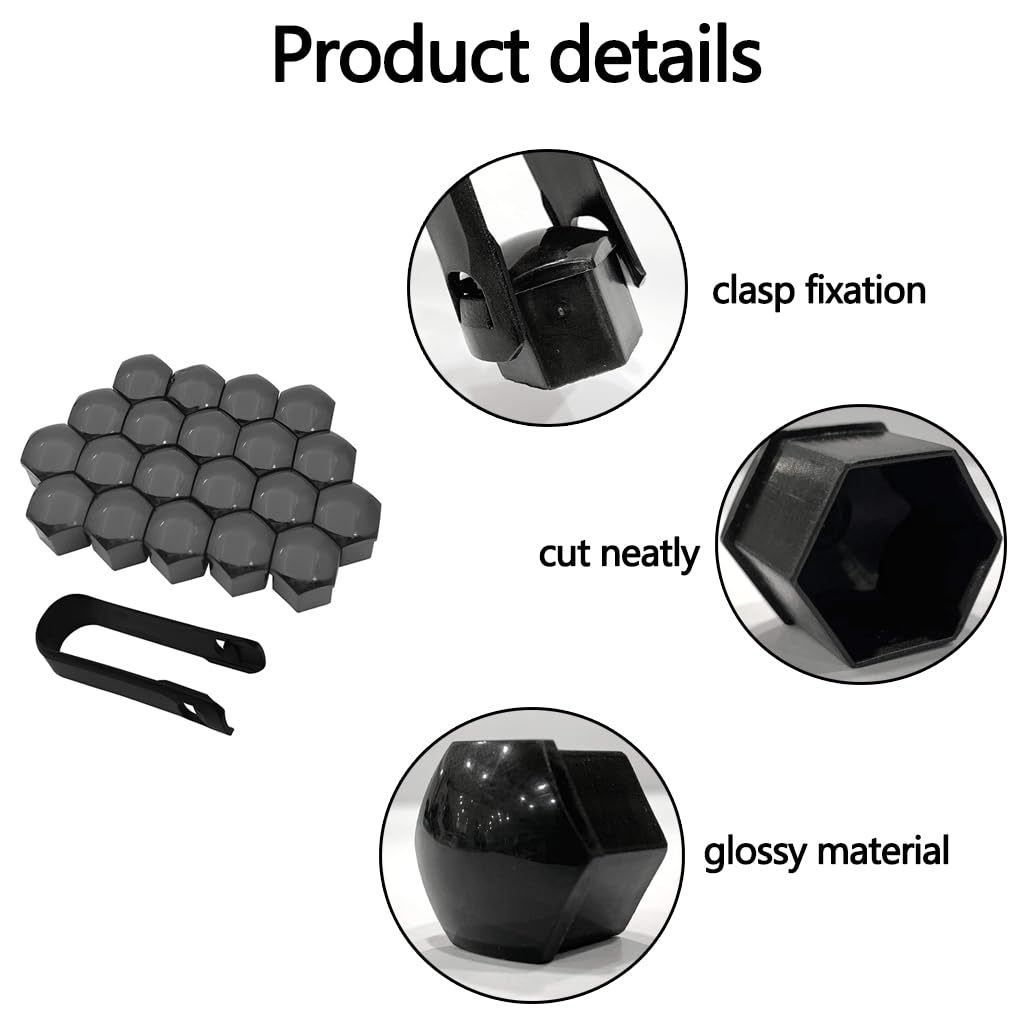 ZIBUYU Wheel Nut Covers Set for Cars and Trucks featuring 17mm Fit and Vinyl Protection | 20pcs Black