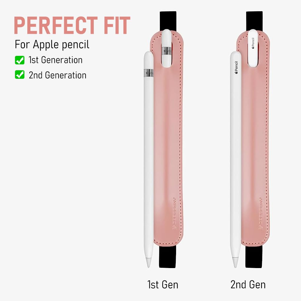 ZORBES Apple Pencil Cover with PU Leather Sleeve and Elastic Band for iPad and Tablets | Pink Case Compatible with 1st and 2nd Generation