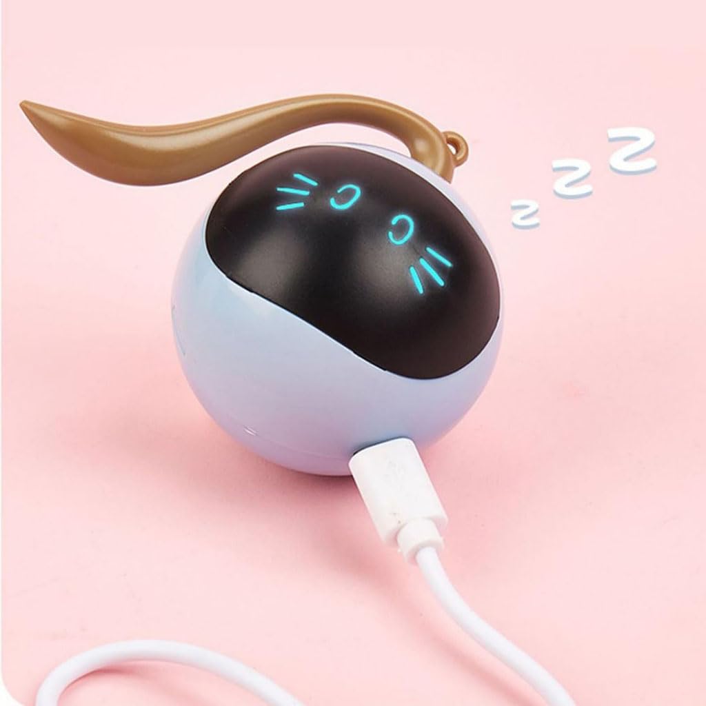 Zibuyu Electric Cat Toy Teasing Ball with LED Face and Wiggly Tail featuring 3‑min Auto Standby | USB Rechargeable Interactive Play