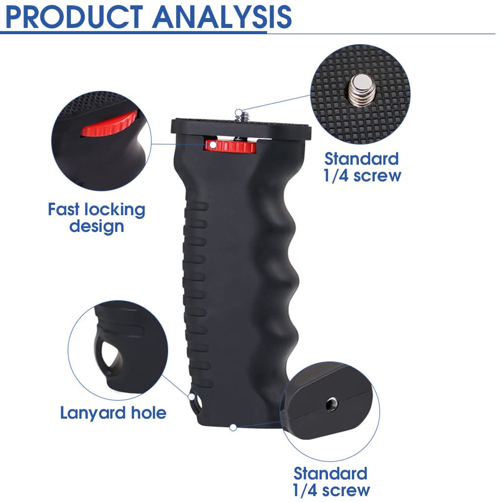 ZORBES Camera Holder for Video Shooting with 1/4 Screw and Red Knob | 125mm ABS Grip