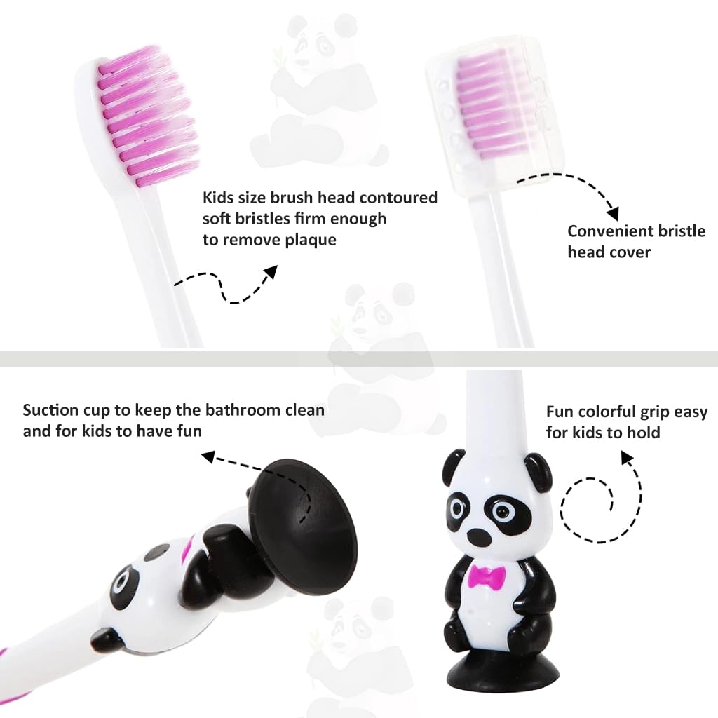 HANNEA® 6pcs Kids Toothbrush Soft Bristle Toothbrush for Kids Suction Cup Design Kids Toothbrush Cartoon Panda Handle Toothbrush for Kids 2-6 Years Old Boys and Girls