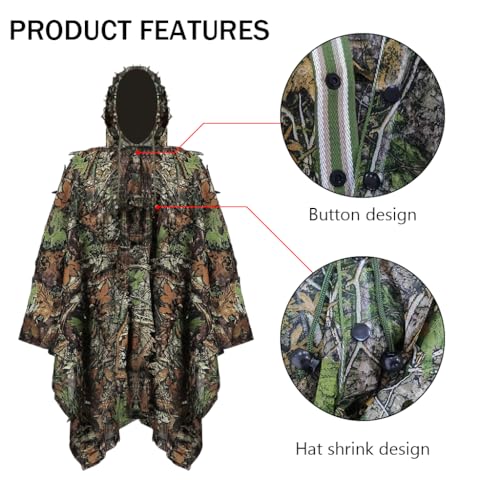 Proberos® Ghillie Suit Camouflage Accessories 3D Leaf Woodland Poncho Hunting Clothing for Bird Watching Military Training Outdoor Photography 3 PCS
