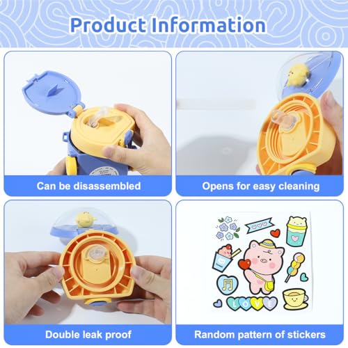 SNOWIE SOFT 550ml Water Bottle for Kids School Cartoon BPA-free Water Bottle Todder Water Bottle with Silicone Straw Leakproof Outdoor Water Bottle with Neck Strap Kids Water Bottle Gift for Kids