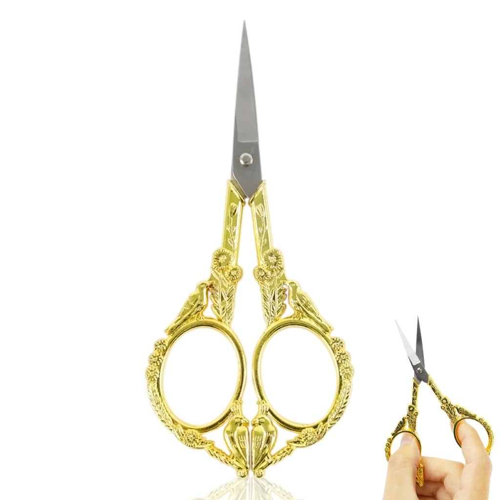 HASTHIP® Sewing Scissors Tailor Scissors Stainless Steel Scissors Aesthetic Golden Carving Handle Pointy Tip Scissors for DIY Crafting, Sewing, Crocheting, Need Knitting