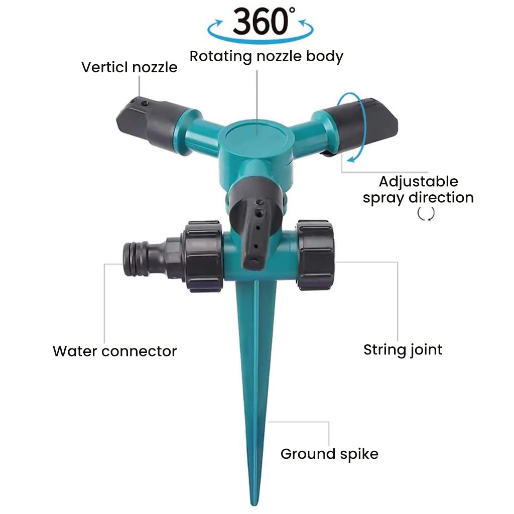 Optifit Garden Sprinkler for Lawn Watering with 360° Rotating Triple Nozzles | 3000 Sq Ft Coverage