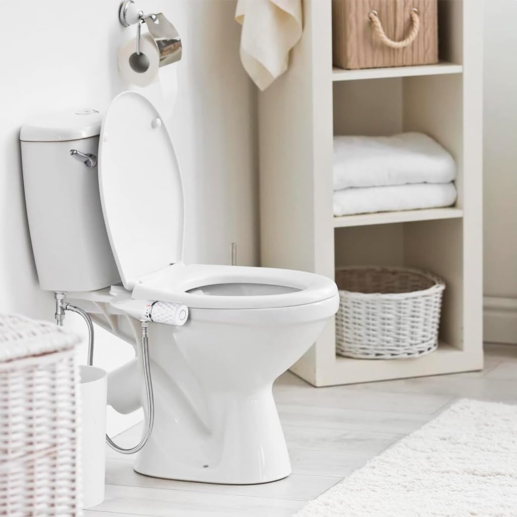 HANNEA Bidet Spray for Toilet with Dual Nozzles featuring Self Cleaning and 2PCS Attachment