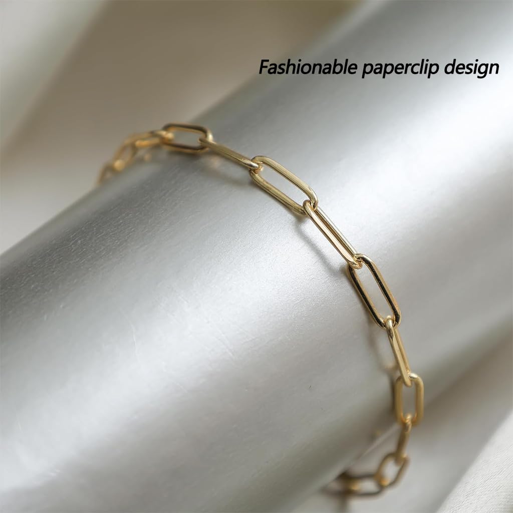Zibuyu Chain Bracelet for Women with Lobster Clasp featuring Gold Plated Paperclip Links