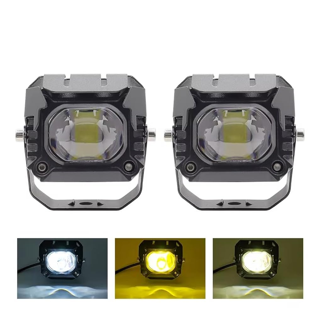 STHIRA® 2Pcs Motorcycle Headlights, Dual-Color LED Fog Lights, Super Bright Waterproof Auxiliary Driving Lamps for Motorbikes and Scooters