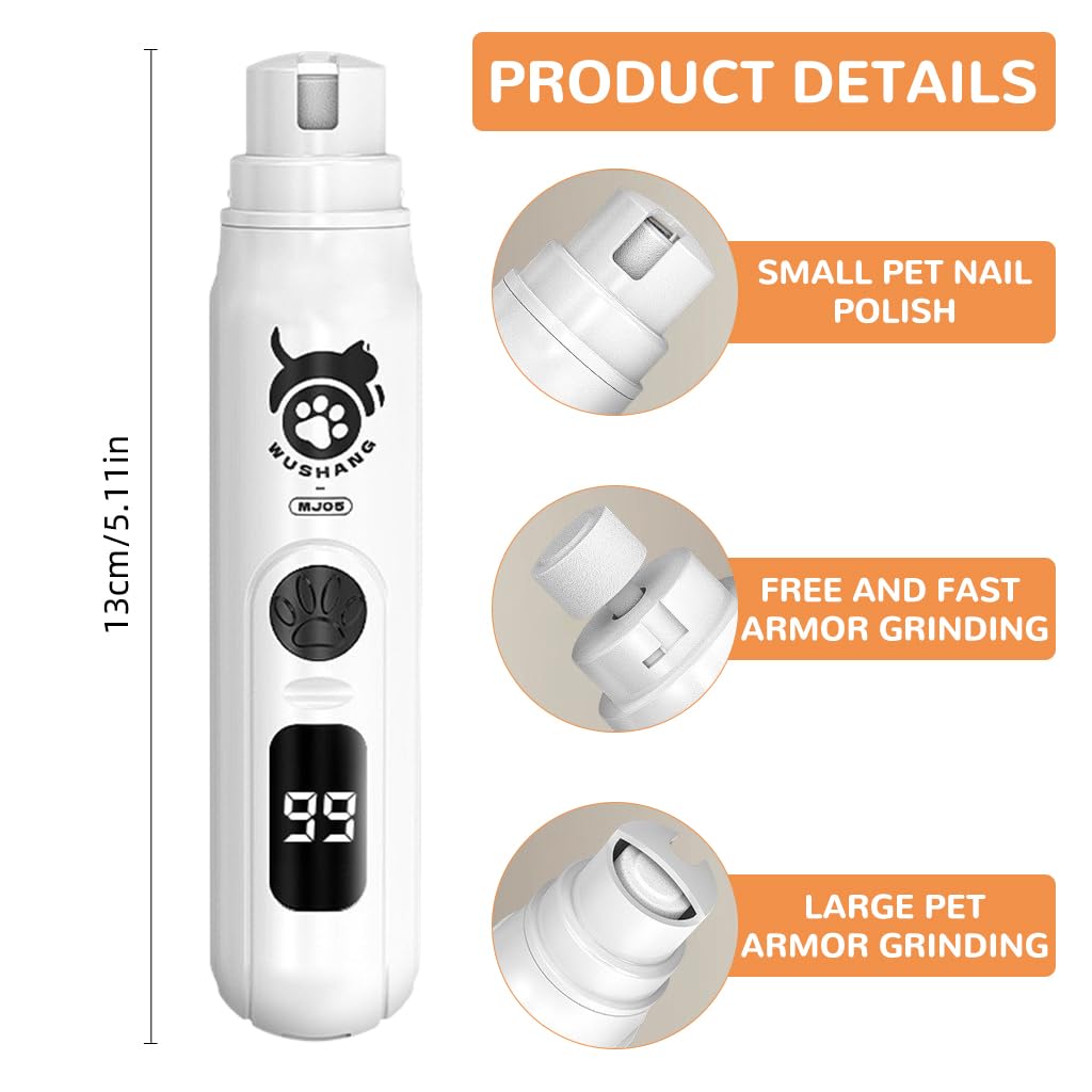 Qpets Dog Nail Grinder with Diamond Grinding Wheel and Dual Slot Safety Cap | 3-Speed USB Rechargeable Design