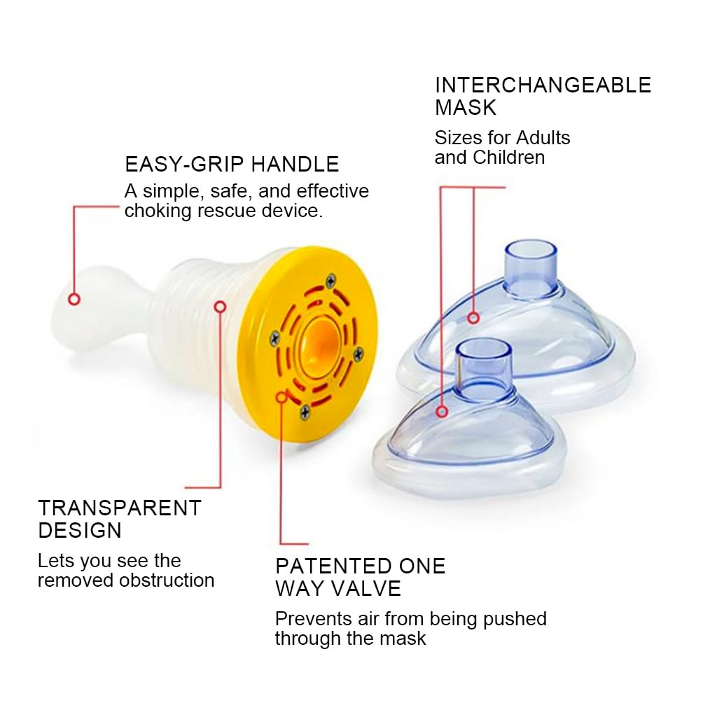 HANNEA Choking Rescue Device for Kids and Adults with 2 Masks and Ergonomic Plunger | Portable Airway Suction for Home and Travel