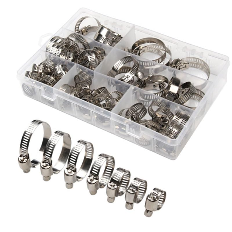 HASTHIP® 60Pcs Stainless Steel Pipe Clamps with Box, 7 Sizes (8-38mm) Adjustable Hose Clamp Fasteners, Hose Clamp for Plumbing, Automotive, Industrial, and DIY Applications