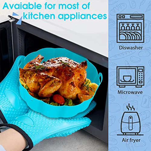 ELEPHANTBOAT® Blue Air Fryer Non Stick Reusable Round Silicone Liner Pot with Ear Handles,Oven Accessories,No Need to Clean The Air Fryer,Top 7.5 inches to Bottom 6.8 inches