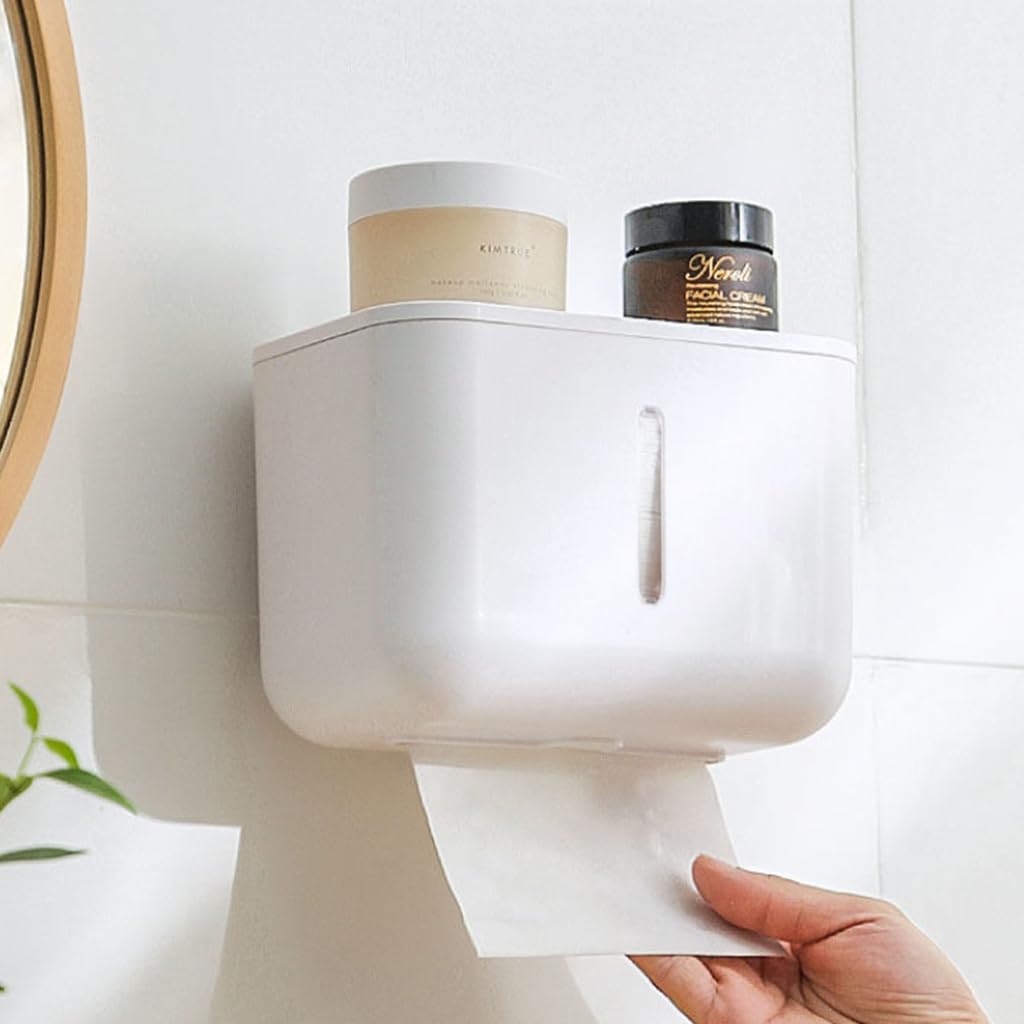 HASTHIP Tissue Paper Holder for Bathroom and Kitchen featuring Waterproof Wall Mount Design | White