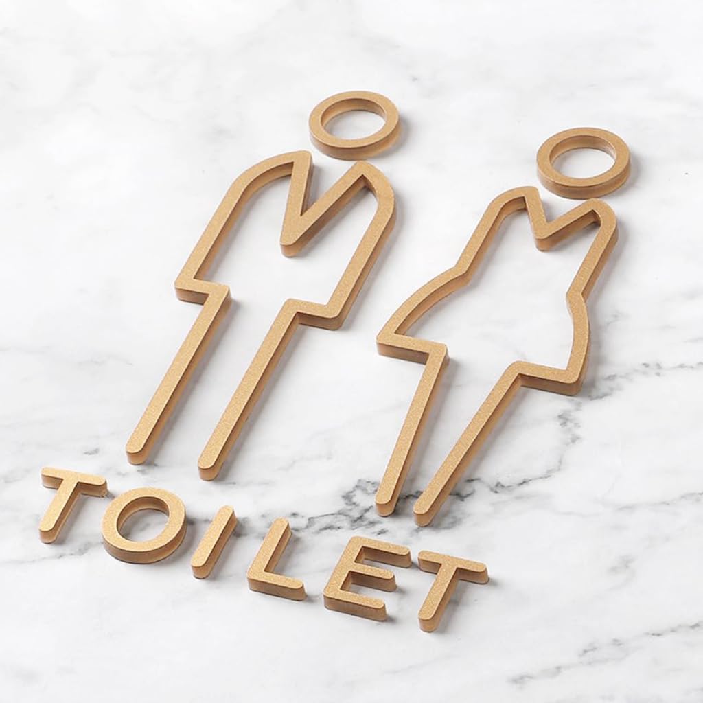 OFIFO Acrylic Washroom Sign Board for Office and Restaurant featuring Self Adhesive Back | Golden Bathroom Door Plate for Men and Women