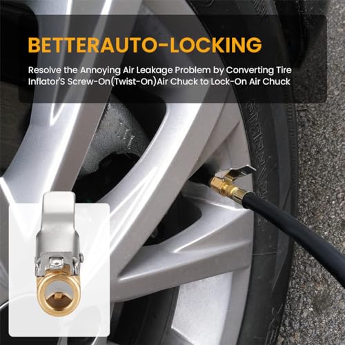 STHIRA® 6Pcs Brass Tire Air Chuck Valve Adapter with Secure Lock, 250 PSI Heavy Duty Nozzle for Car, Motorcycle & Bicycle, Universal Fit for Pressure Gauges & Air Compressors, Gold