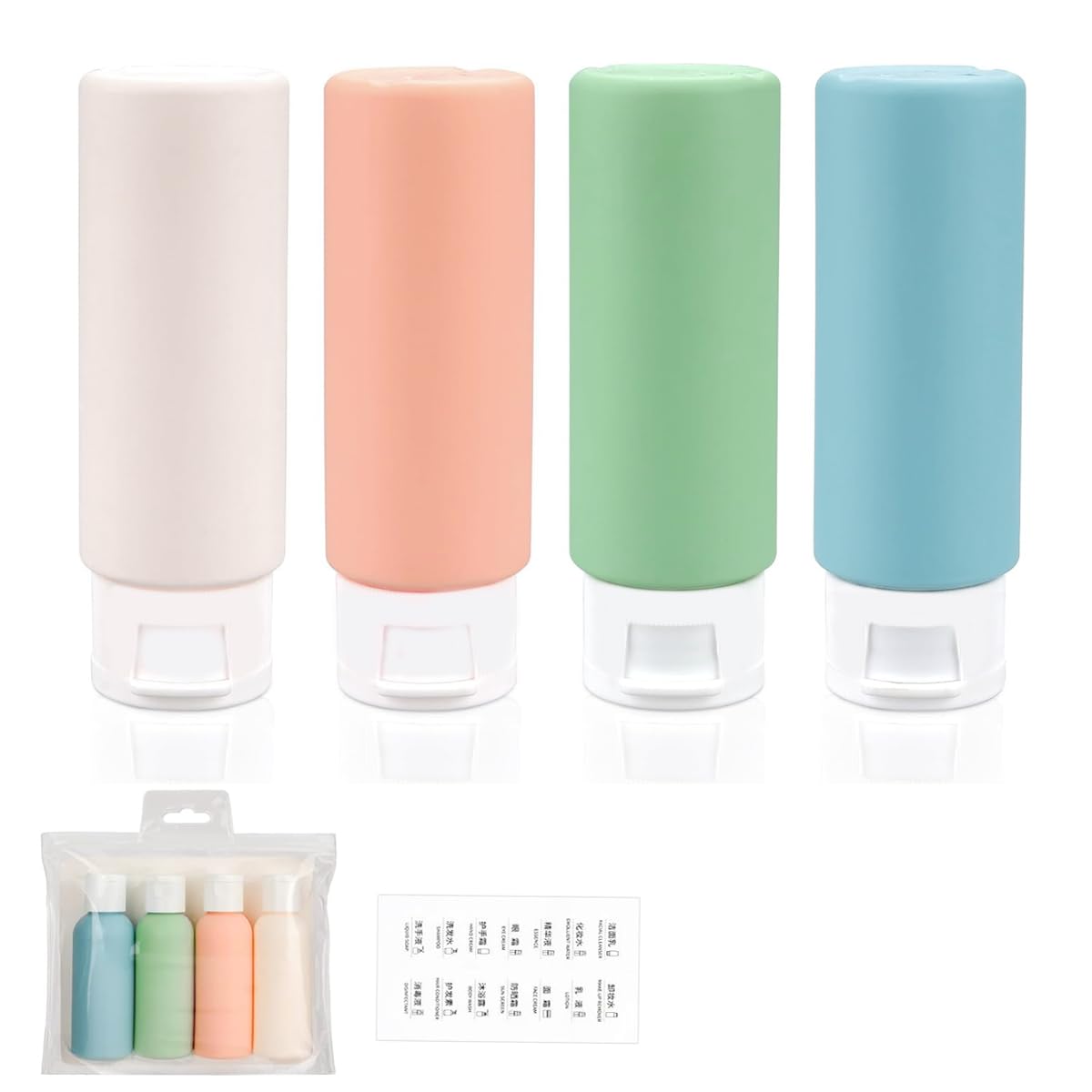 MAYCREATE® 4pcs 60ml Travel Bottles for Toiletries, Refillable PE Travel Containers with Lid, Lotion Jars Travel Shampoo Dispenser Travel Bottle for Cream, Toiletries, Gel, Hand Sanitizer