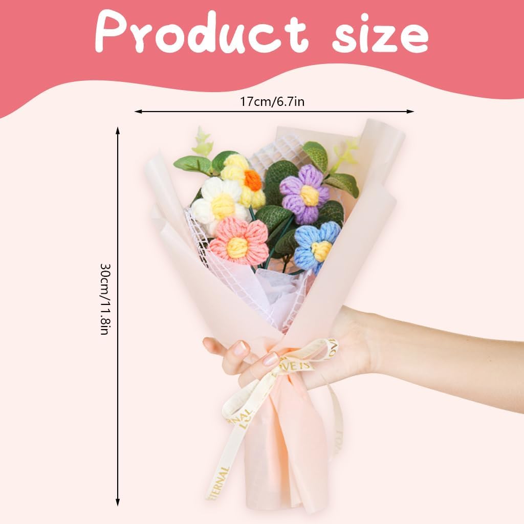 HASTHIP® DIY Handmade Crochet Flower Bouquet Gift Lovely Color Crochet Flowers Bouquet Gift for Girls Home Decor Gift for Mother