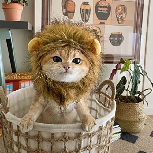 Qpets® Dog Sweater Lion Mane Costume for Cat Wig for Cat Christmas Funny Headwear for Puppy, Kitten, Cat Festival Headwear Dog Sweaters