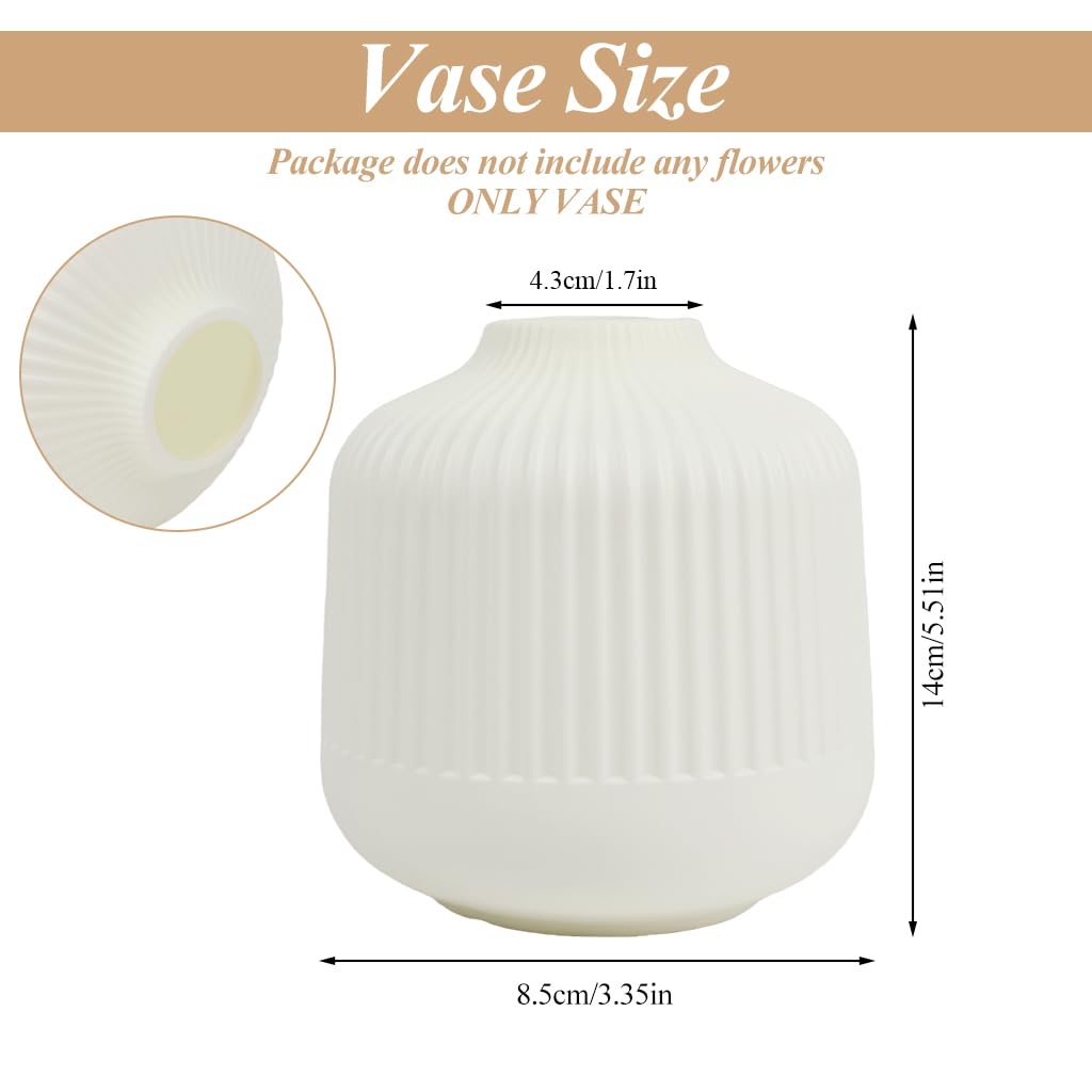 HASTHIP Flower Vase for Living Room featuring 5.5 in Short Ribbed Design and White Finish