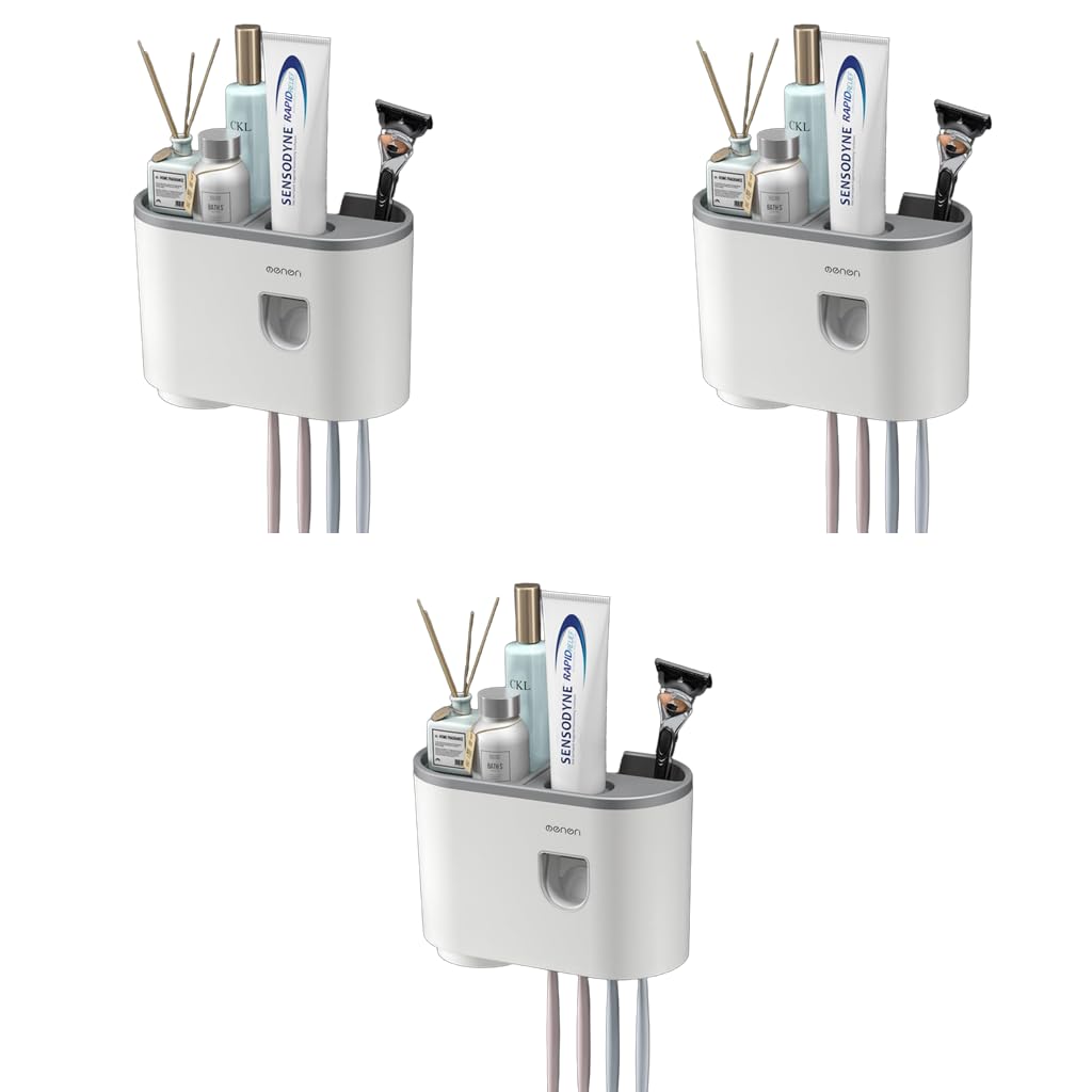 ZIBUYU Toothbrush Holder for Bathroom with 4 Slots and Toothpaste Dispenser | 3PCS Set